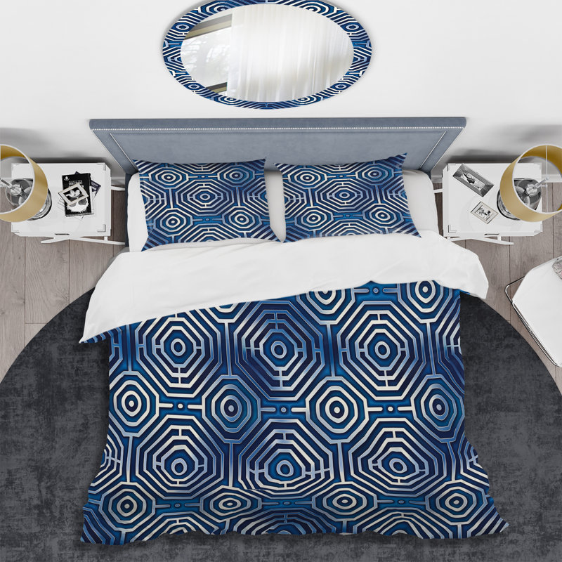 Blue Modern Maze IV - Ensemble de housse de couette moderne, Housse de couette très grand et 2 très grandes t