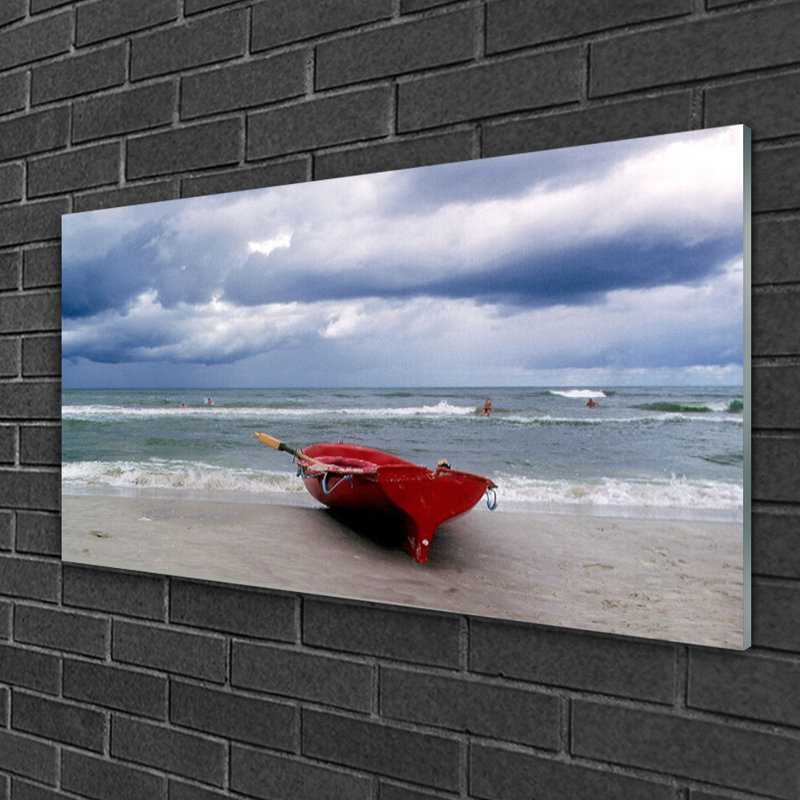 Landscape Boat Beach Sea - No Frame Print on Glass