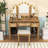 Makeup Vanity Desk with Tri-Fold Mirror, LED Bulbs, Cabinets, Charging Station and Stool-1277748640