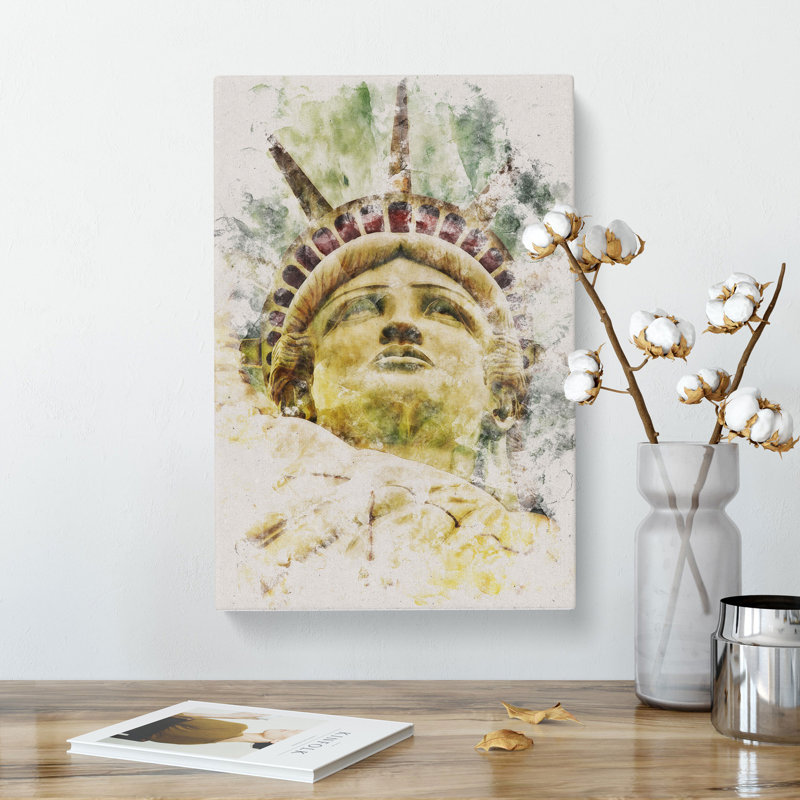 The Statue Of Liberty Vol.3 Watercolour - Wrapped Canvas Print, 76cm H x 50cm W x 3cm D