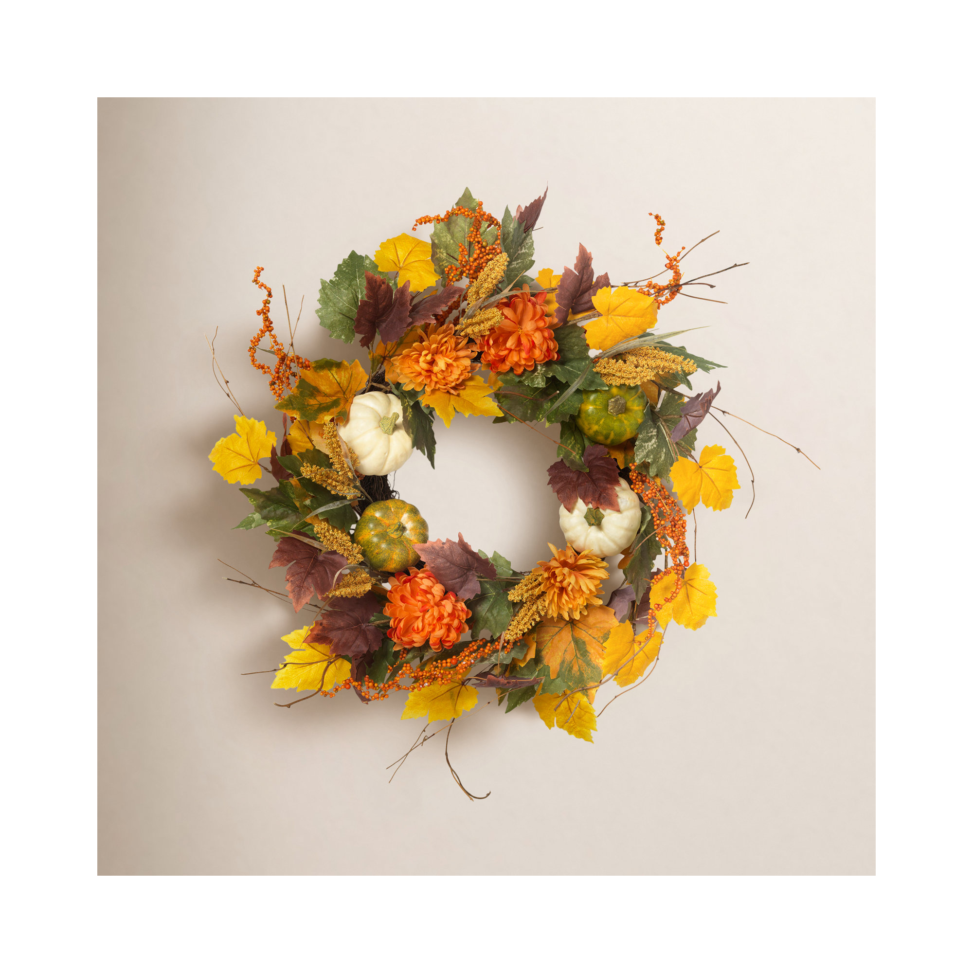 26 In. Diameter Harvest Wreath With Pumpkin And Berry Accents