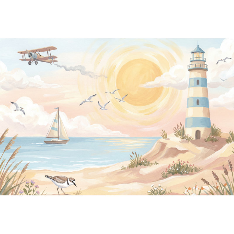 Papier peint phare bord de mer amovible, 140" x 108", Peler et coller
