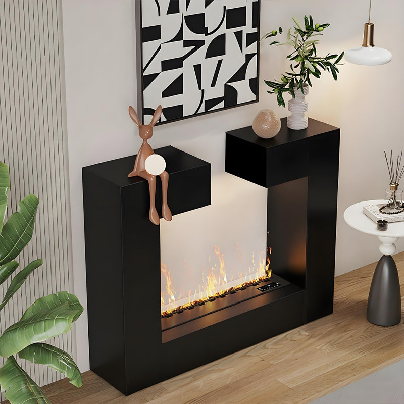 55.12"Black Modern Simulated Flame Electric Fireplace Humidifier, 35.43" H x 55.12" W x 12.6" D, Black
