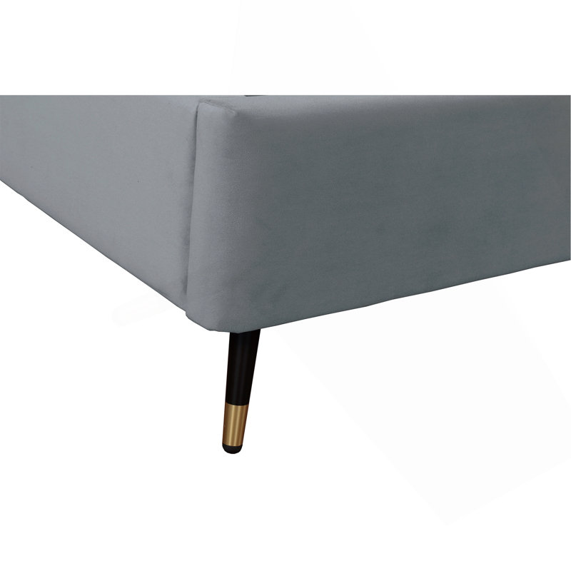 Lit tapissier en velours Crosby, Gris, Double