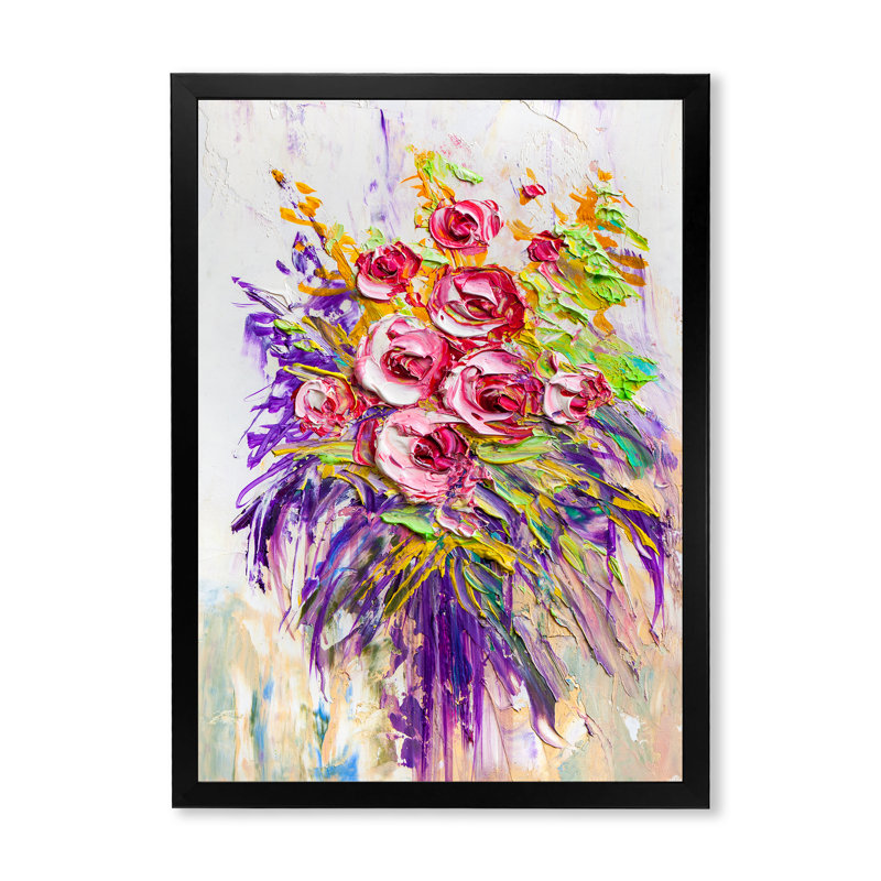 Roses rouges - peinture murale traditionnelle sur toile, H 32 po x l 16 po x P 1 po, Cadre photo noir
