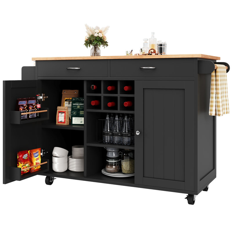 122 cm W Kitchen Island with, Black