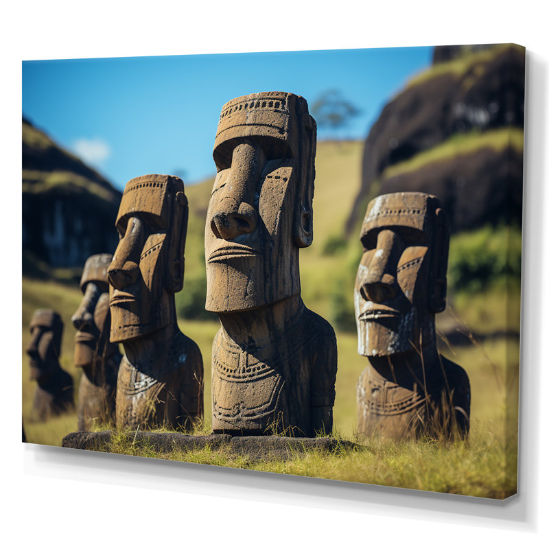 Art moderne brun, Moai Marvel, art asiatique II, Toile tendue, H 30 po x l 40 po x P 1,5 po