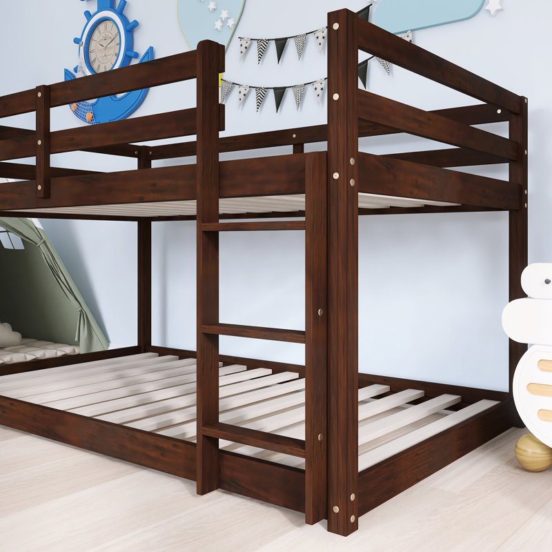 Wood Frame Twin Over Twin Size Bunk Bed With Ladder,Strengthened Slats, Espresso