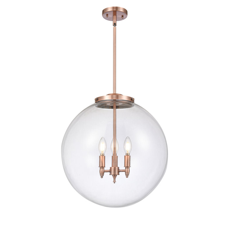 Luminaire suspendu sphère 3 lumières Frederick, H 19 po x l 18 po x P 18 po, Transparent, Cuivre antique
