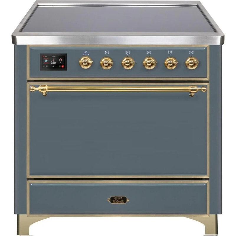 Majestic Ii 36 Inch Freestanding Induction Range, Blue Gray/Brass