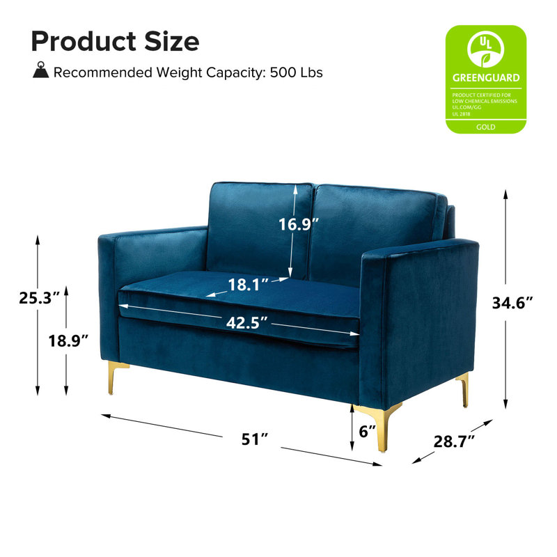 Causeuse Adalynn, Velours bleu marine