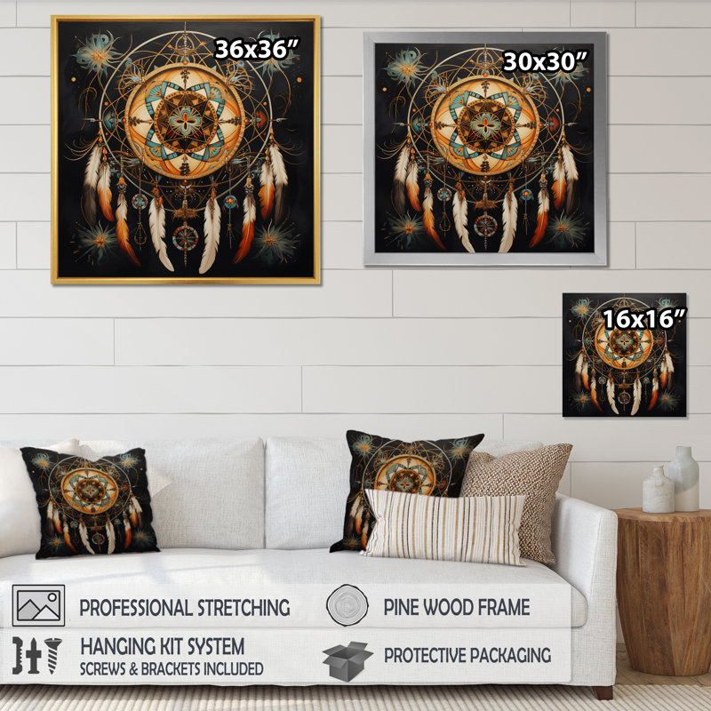 «Dream Catcher», voyage symbolique I - impression, Cadre flottant noir, H 30 po x l 30 po x P 1 po