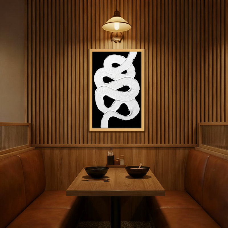 Abstrait abstrait blanc sur fond noir, H 18 po x l 12 po