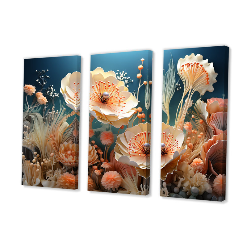 Ensemble d'art sur toile, corail sous l'eau, H 28 po x l 36 po x P 1 po