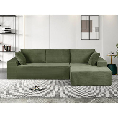 Convertible Sectional Sofa In Soft Corduroy, Modern Comfy Couch With Full Foam Cushioning, Cozy Sleeper Sectional - Left Facing