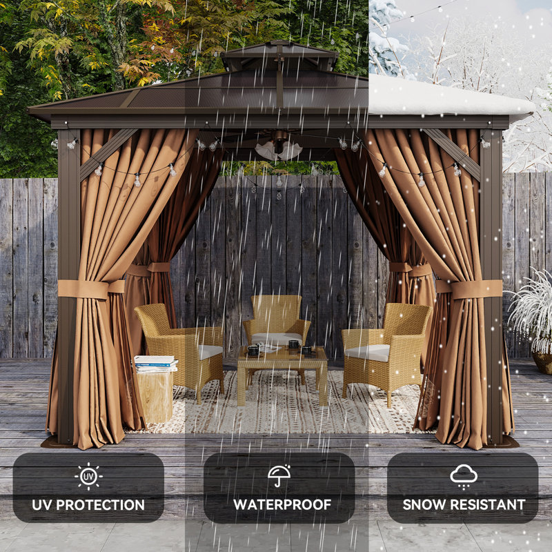 Premium Outdoor Aluminum Frame Gazebo, 104.33" H x 118" W x 118" D