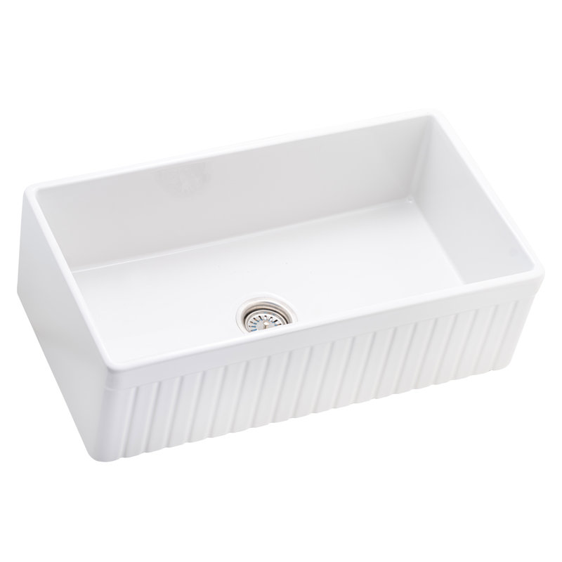Évier de ferme à simple cuve en argile réfractaire blanche 33 "x 18" ALFI brand AB4318