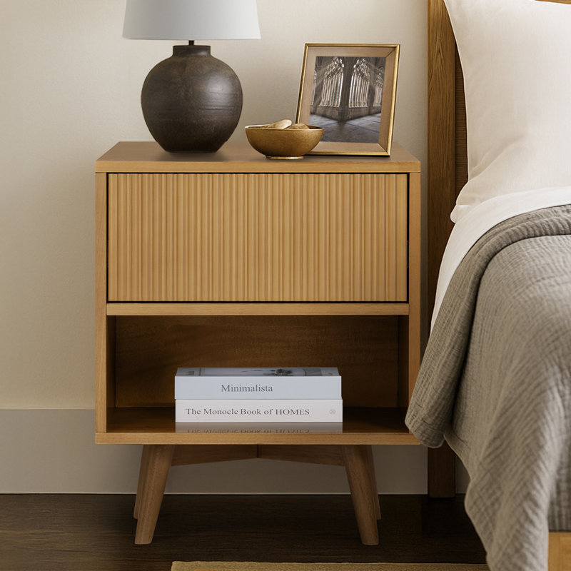 Table de chevet ouverte à 1 tiroir avec rangement à pousser pour chambre Tremolo, Naturel