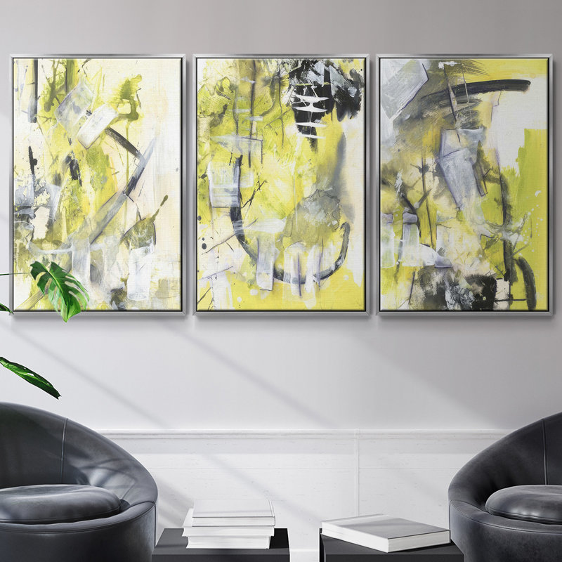 Exciting Times II - Ensemble de 3 reproductions encadrées sur toile, Encadrement argenté, H 36 po x l 72 po