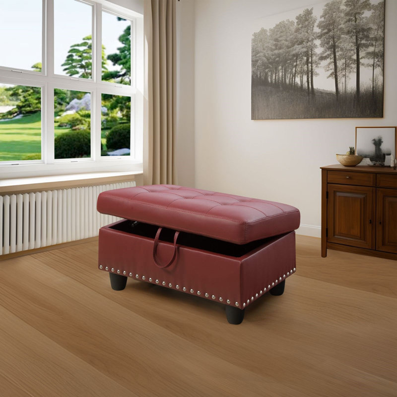 Ensemble de canapé modulaire en similicuir 3 pièces avec repose-pieds rouge, Accoudoir à gauche (vu de face)