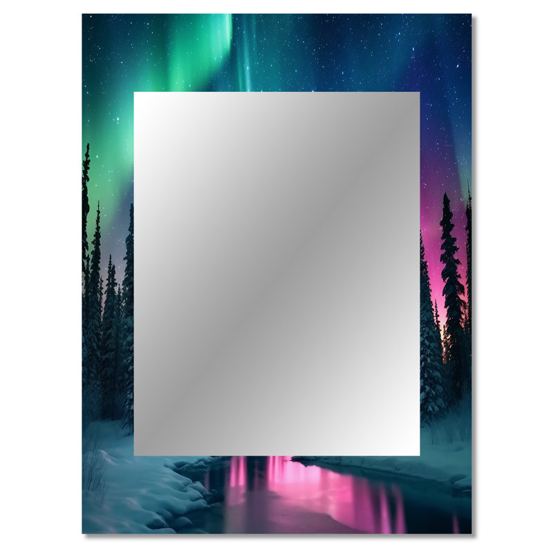 Northern Lights In Alaska II - Alaska, grand miroir mural, miroir unique moderne, impression d'art en métal, 40 po x 30 po