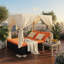 Lit de jour double pour l'extérieur avec rideaux d'intimité, lit de patio pour 2 personnes avec dossier réglable à 6 positions et structure en acier robuste pour la cour, la piscine et la terrasse-865748005