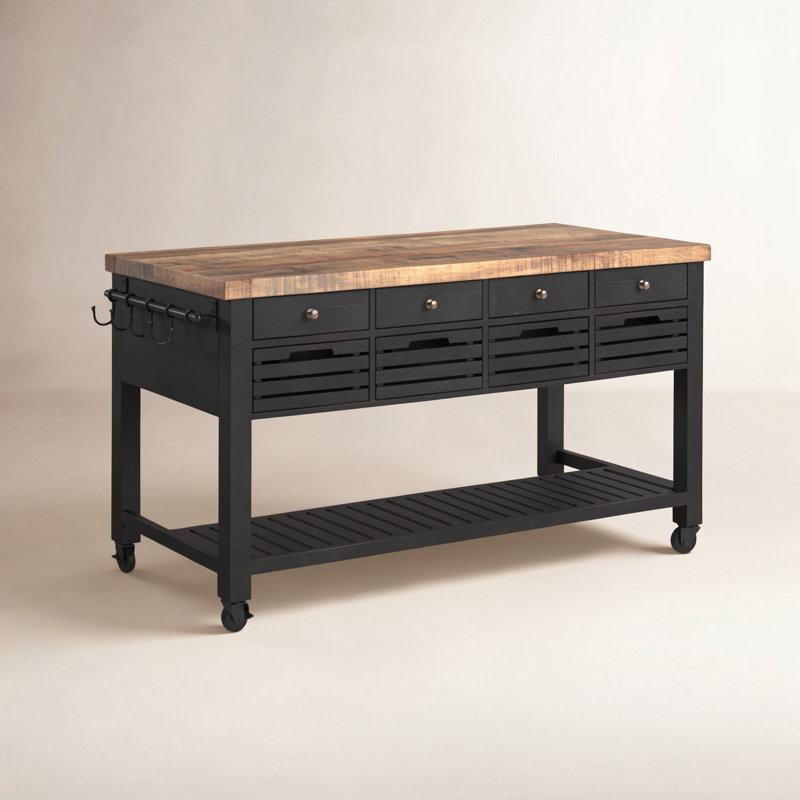 Glenwood Solid Wood Kitchen Island, Black