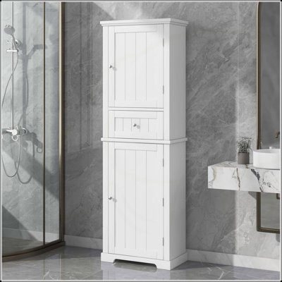 Armoire de salle de bain autoportante polyvalente avec tiroir et tablette réglable pour un rangement optimal