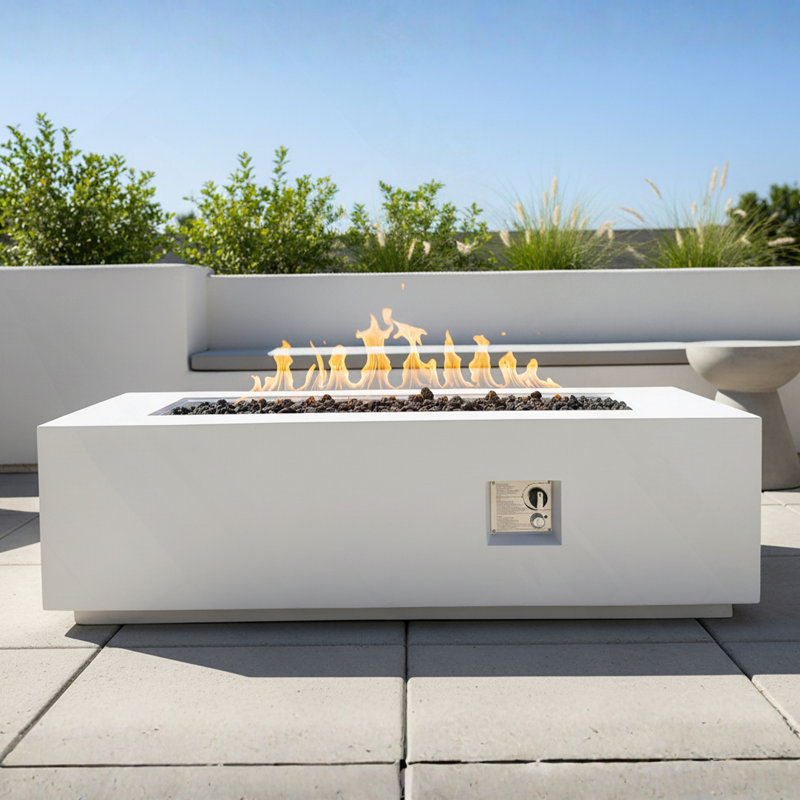 Outdoor Rectangle Propane Fire Pit Table, 60,000 BTU Fire Table With Waterproof Cover
