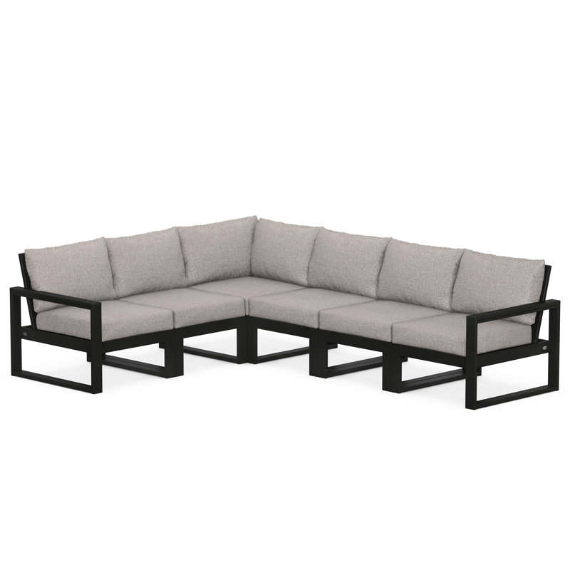 POLYWOOD® Edge 111" Patio Sectional, Black, Weathered Tweed