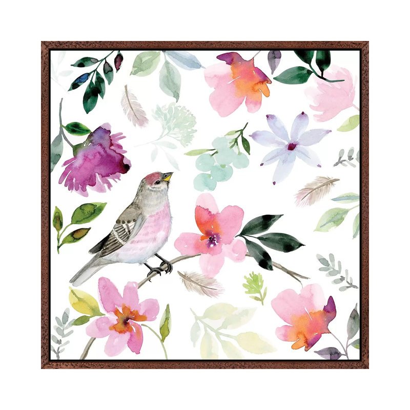 Lovetales Bird by Stephanie Ryan - Painting on Canvas, 66.04cm H x 66.04cm W x 3.81cm D, Classic Brown Wood Floater Framed