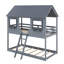 Lit superposé simple au-dessus d'un lit simple en bois avec toit et échelle-741287893