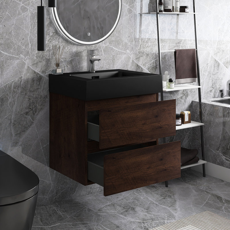 Meuble-lavabo mural simple 24 po avec comptoir 24 po, Noyer