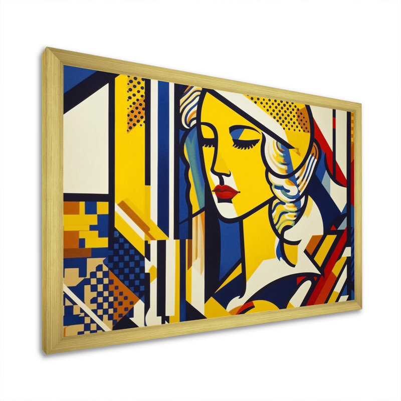 Portrait de femme cubique II - reproduction, H 30 po x l 40 po x P 1,5 po, Cadre photo doré simple
