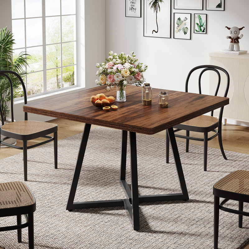 31.5" Small Square Dining Table for 2-4, Industrial Kitchen Table, Brown, Black