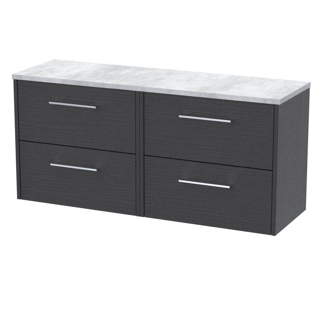 Hudson Reed Graphite Grey Juno Woodgrain Wall Hung 4 Drawer Vanity Unit With Bellato Grey Worktop | | Mfc | 1200Mm - Image 2