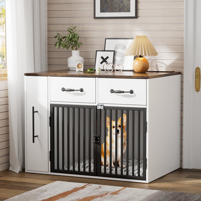 Mobilier pour cage de chien, cage pour chien avec 2 tiroirs et 2 tablettes