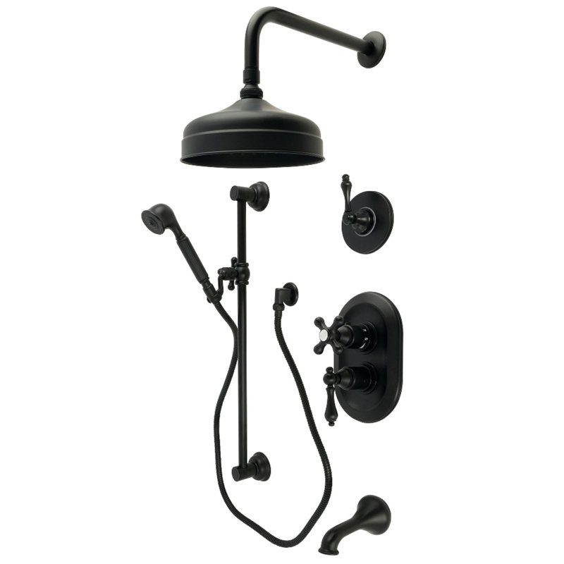 Kingston Brass Restoration Thermostatic Tub and Shower System, Matte Black