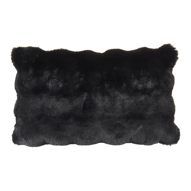 Cozy Bubble Faux Fur Pillow Cover, Polyester, Black, Rectangle 12" H x 20" W
