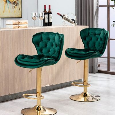 Tabourets de bar en tissu de 2, avec pieds dorés, repose-pieds, base pivotante, hauteur réglable, siège rembourré de mousse, tabourets de 35,62 po, levage mécanique en hauteur, base pivotante, poids de 18,82 lb