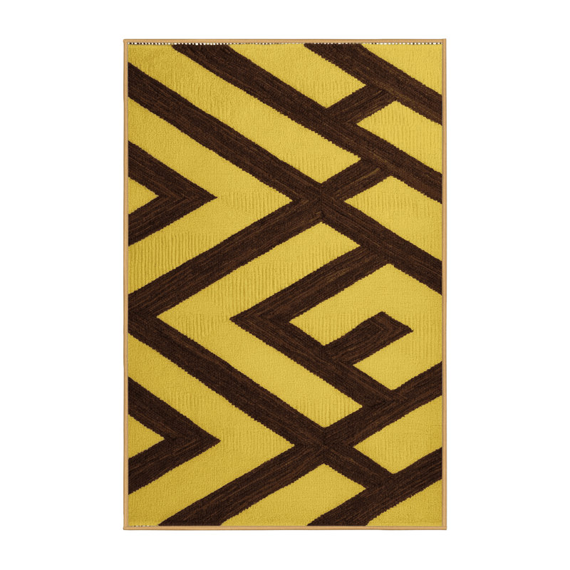 Machine Washable Checkered Brown Area Rug, Runner 2' x 4'