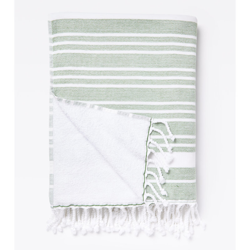 Swim, Surf + Sand Turkish Cotton Beach Towel in Basalt, Green/White