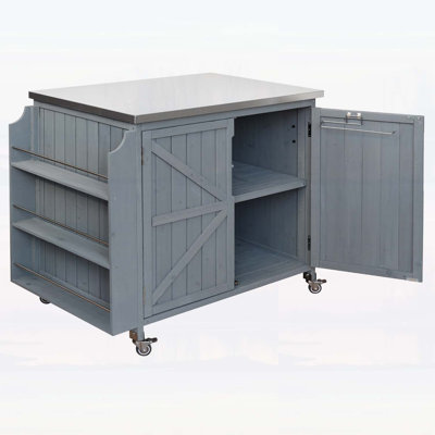 Spacious Outdoor Kitchen Island with Stainless Steel Top,Side Shelf,and Lockable Wheels for Versatile Use