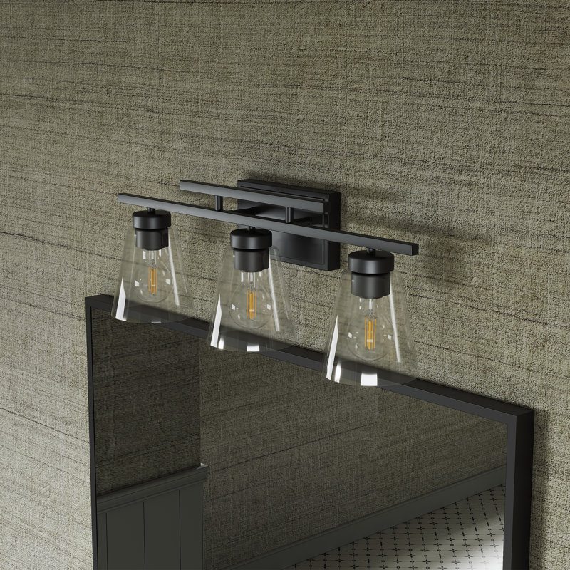 3-E26 Base Light Black Metal & Glass Dimmable Vanity Light, UL Certified