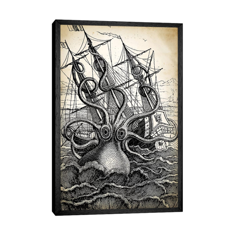 Kraken - Print on Canvas, 101.6 cm H x 66.04 cm W, Black Framed