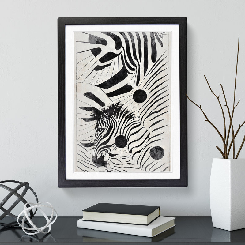 Zebra No.1 Abstract - Single Picture Frame Painting, 34cm H x 25cm W x 2cm D, Black