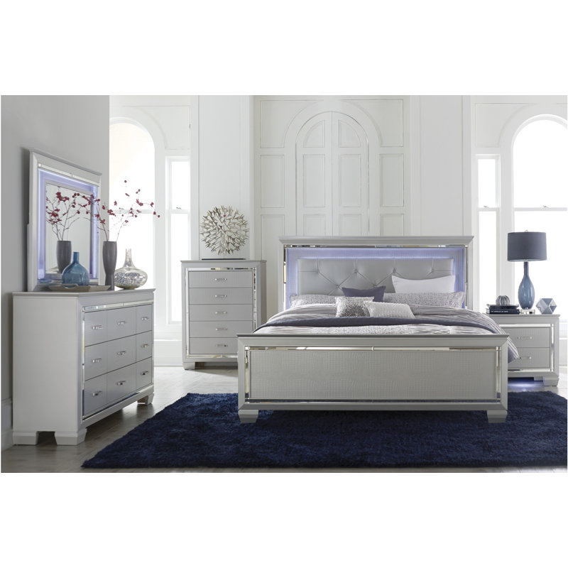 Ensemble de chambre avec lit plateforme 4 pièces Hiede, Argent