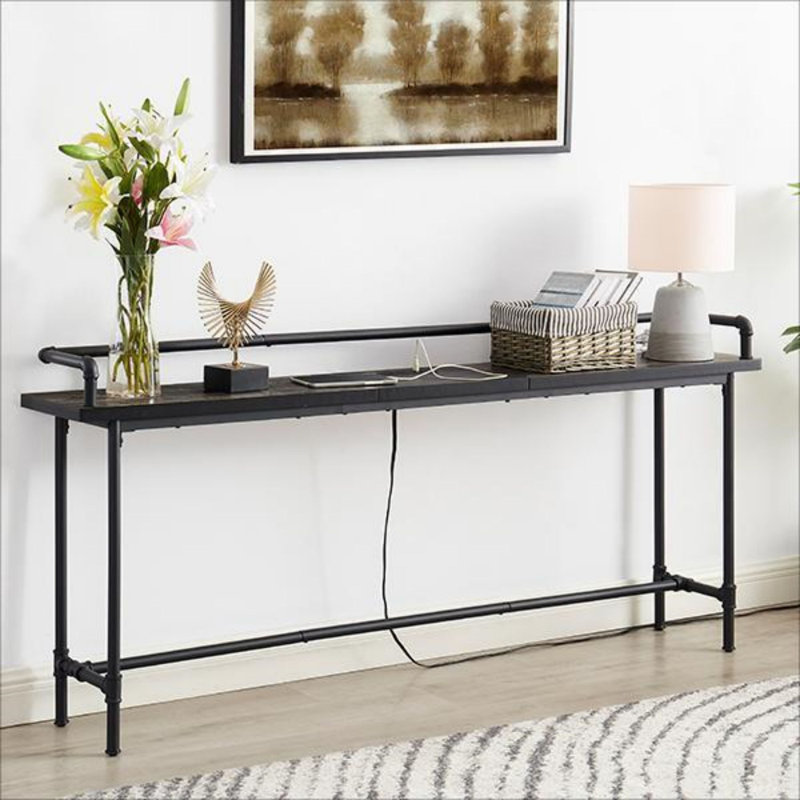 Ramsdell Console Table with Built-in Outlets, 30.7" H x 70.9" W x 11.4" D, Old School 