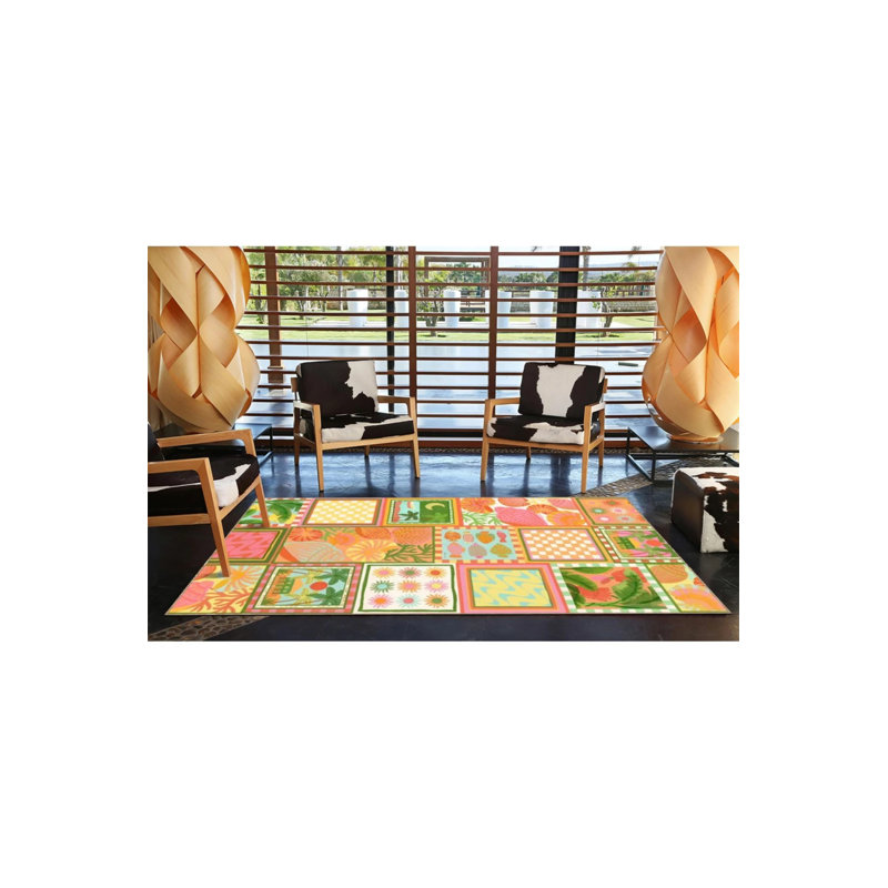 Tropical Themed Multicolored Fruit, Flower And Figure Patterned Modern Decorative Carpet, Rectangle 4'8" x 6'7"