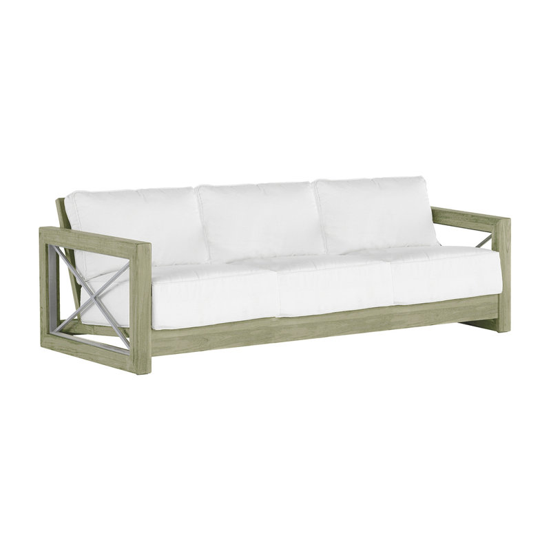 Malta Teak Outdoor Sofa, Oyster Teak/Brushed Stainless, Perigold Play Mushroom, Welt + Dream fill